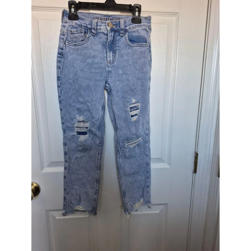 Girls Justice Light Blue Distressed Jeans Size 10